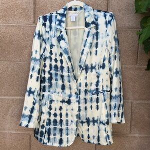 EUC House of Harlow 1960 Satin Tie Dye Blazer Top Jacket Small 80’s Blue Cream